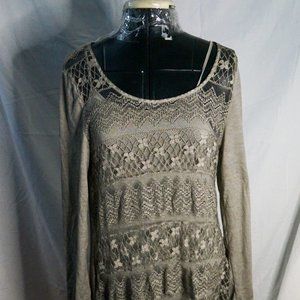 VINTAGE Concept Women's Tunic Size M Cotton & Lace Light Gray Lightweight